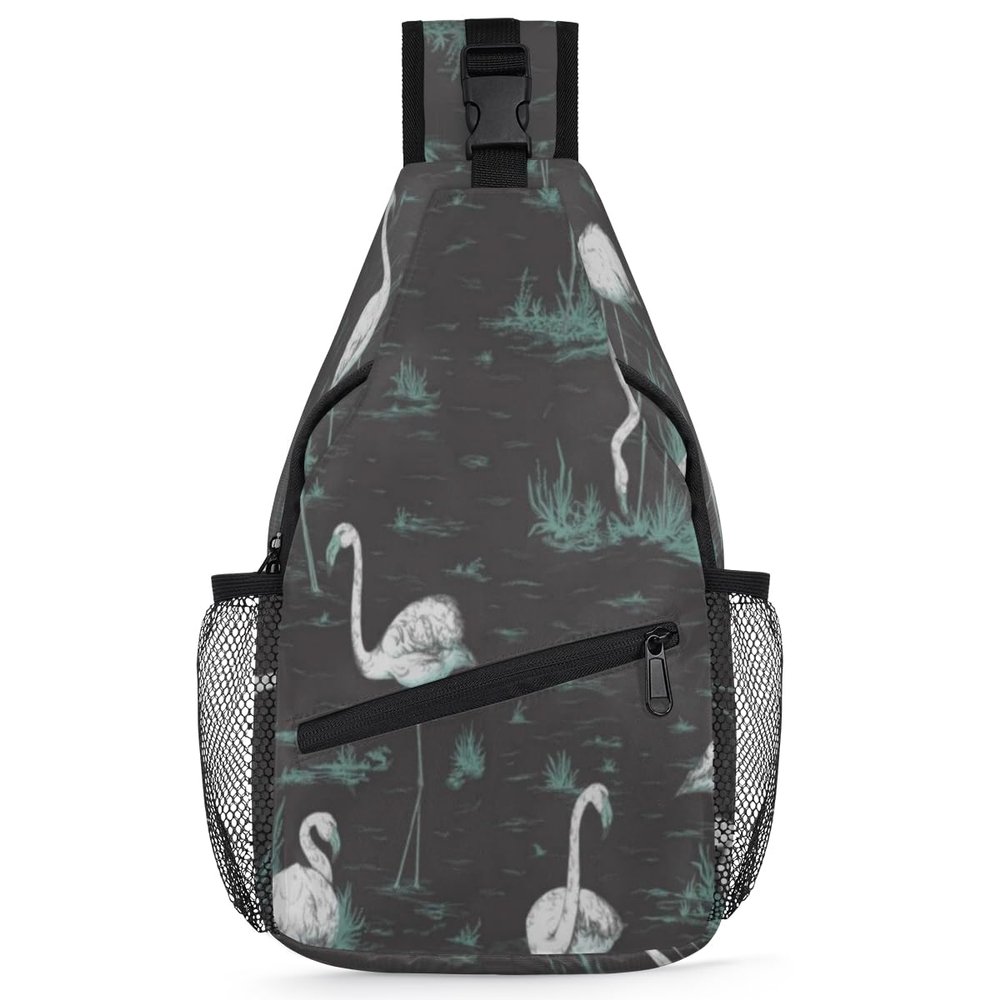 bisibuy Flamingos Dark Grey Sling Bag for Women Men Crossbody Sling Backpack Shoulder Bag Chest Bag Daypack for Travel Hiking Outdoor