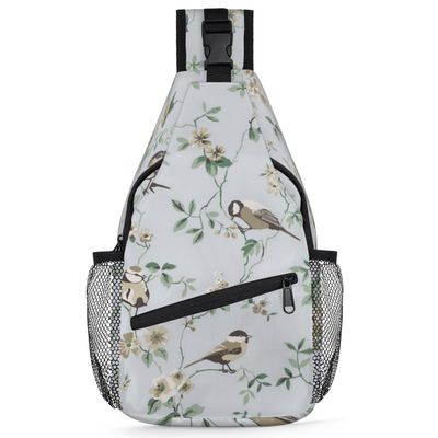 bisibuy Flower Bird Branch Pattern Sling Bag for Women Men Crossbody Sling Backpack Shoulder Bag Chest Bag Daypack for Travel Hiking Outdoor