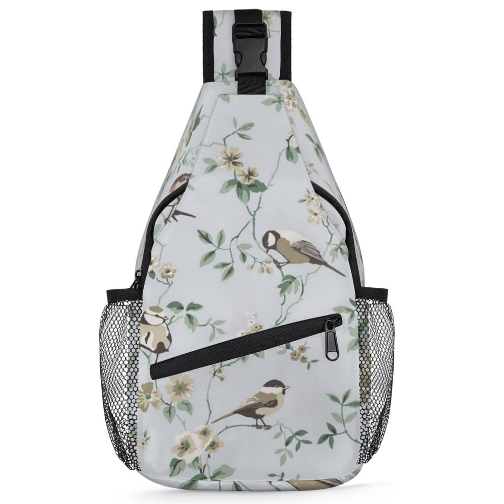 bisibuy Flower Bird Branch Pattern Sling Bag for Women Men Crossbody Sling Backpack Shoulder Bag Chest Bag Daypack for Travel Hiking Outdoor