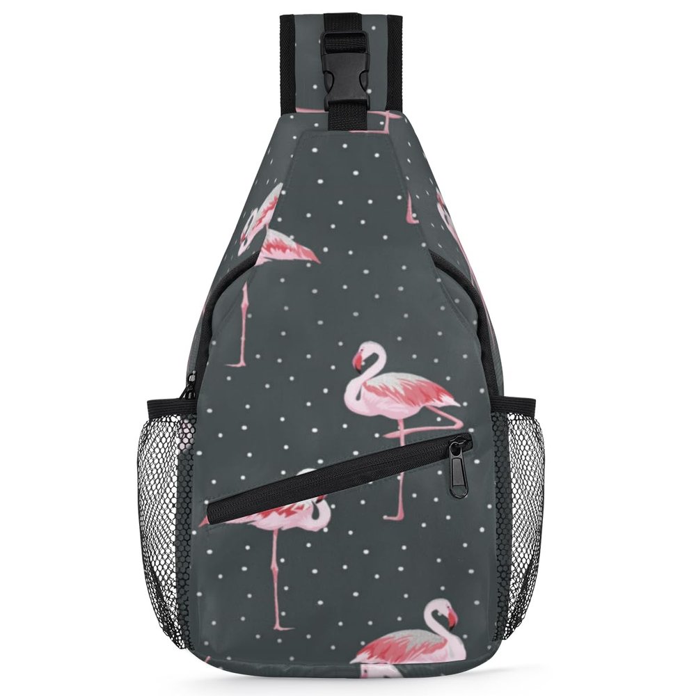 bisibuy Flamingo Dotted Pattern Sling Bag for Women Men Crossbody Sling Backpack Shoulder Bag Chest Bag Daypack for Travel Hiking Outdoor