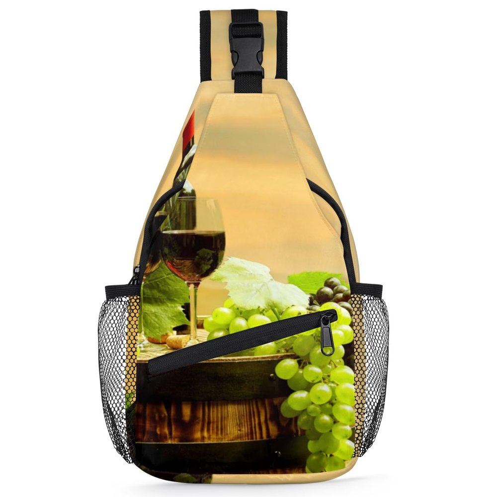 bisibuy Grape Wine Bottle Sling Bag for Women Men Crossbody Sling Backpack Shoulder Bag Chest Bag Daypack for Travel Hiking Outdoor