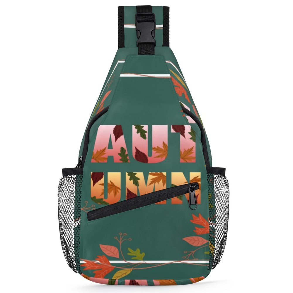 bisibuy Autumn Letters Leaves Sling Bag for Women Men Crossbody Sling Backpack Shoulder Bag Chest Bag Daypack for Travel Hiking Outdoor
