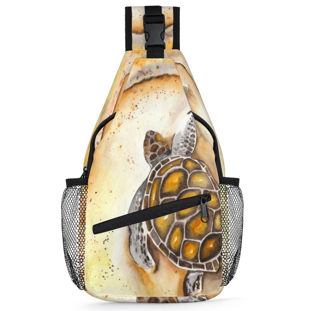 bisibuy Seascape Turtle Watercolor Sling Bag for Women Men Crossbody Sling Backpack Shoulder Bag Chest Bag Daypack for Travel Hiking Outdoor