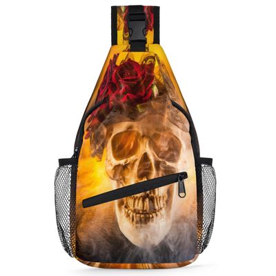 bisibuy Skeleton Firelight Sling Bag for Women Men Crossbody Sling Backpack Shoulder Bag Chest Bag Daypack for Travel Hiking Outdoor