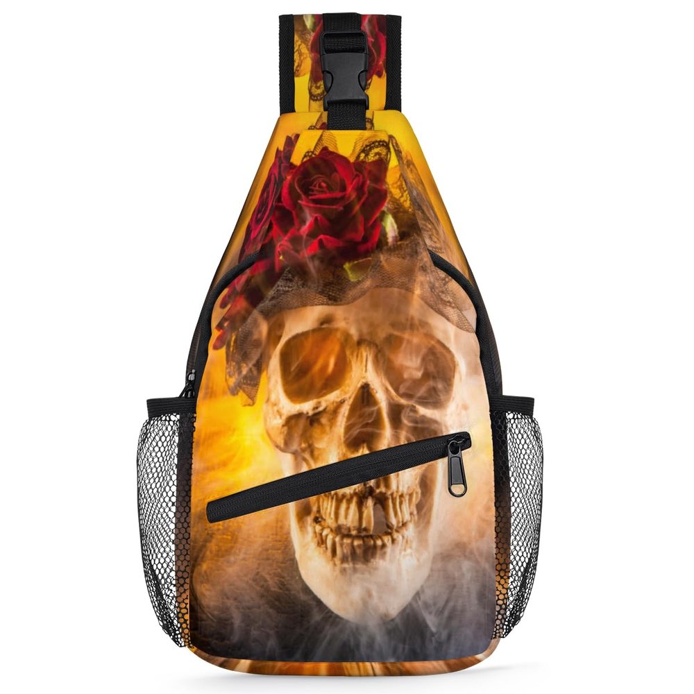 bisibuy Skeleton Firelight Sling Bag for Women Men Crossbody Sling Backpack Shoulder Bag Chest Bag Daypack for Travel Hiking Outdoor