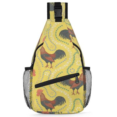 bisibuy Ethnic Style Rooster Print Sling Bag for Women Men Crossbody Sling Backpack Shoulder Bag Chest Bag Daypack for Travel Hiking Outdoor