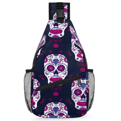 bisibuy Pink Sugar Skull Sling Bag for Women Men Crossbody Sling Backpack Shoulder Bag Chest Bag Daypack for Travel Hiking Outdoor