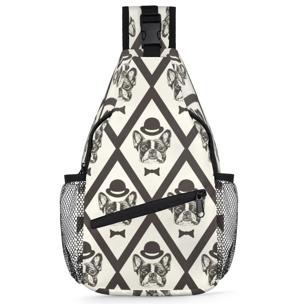 bisibuy Bulldog Seamless Pattern Sling Bag for Women Men Crossbody Sling Backpack Shoulder Bag Chest Bag Daypack for Travel Hiking Outdoor