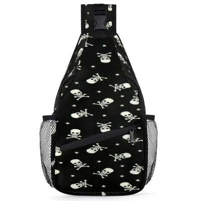 bisibuy Skeleton Black Sling Bag for Women Men Crossbody Sling Backpack Shoulder Bag Chest Bag Daypack for Travel Hiking Outdoor