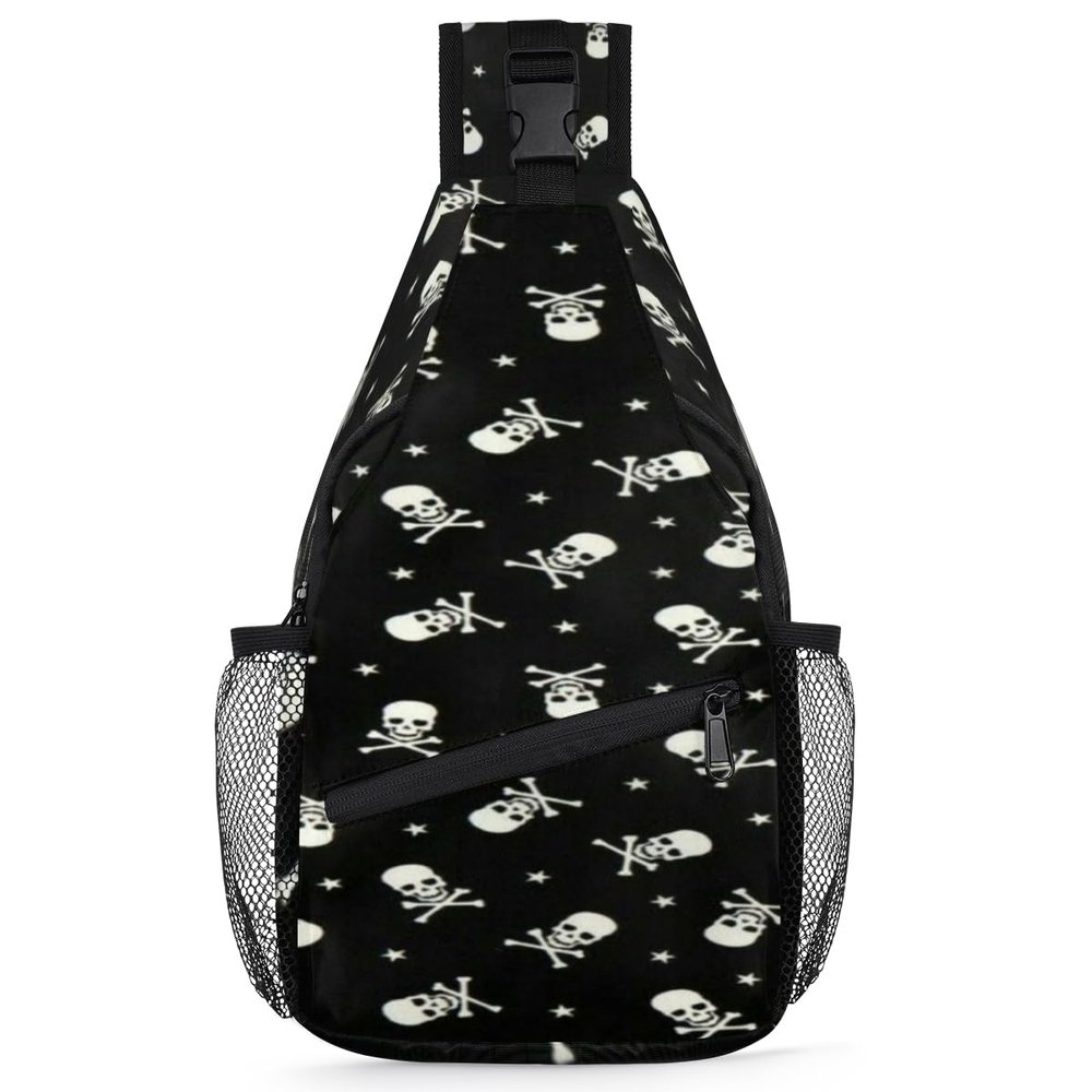 bisibuy Skeleton Black Sling Bag for Women Men Crossbody Sling Backpack Shoulder Bag Chest Bag Daypack for Travel Hiking Outdoor
