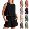 Canbebig 2 Piece Outfits for Women Summer Sleeveless Crop Tank Top High Waist Shorts Suit Loose Casual Short Set with Pockets view 1