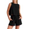 Canbebig 2 Piece Outfits for Women Summer Sleeveless Crop Tank Top High Waist Shorts Suit Loose Casual Short Set with Pockets view 2