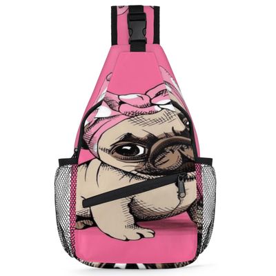bisibuy Cute Bulldog Pink Sling Bag for Women Men Crossbody Sling Backpack Shoulder Bag Chest Bag Daypack for Travel Hiking Outdoor