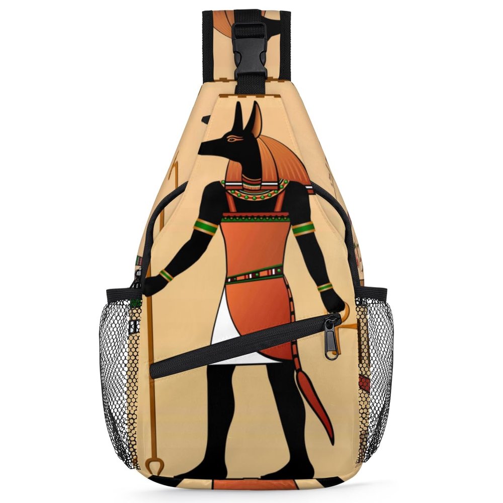 bisibuy Ancient Egyptian Anubis Sling Bag for Women Men Crossbody Sling Backpack Shoulder Bag Chest Bag Daypack for Travel Hiking Outdoor