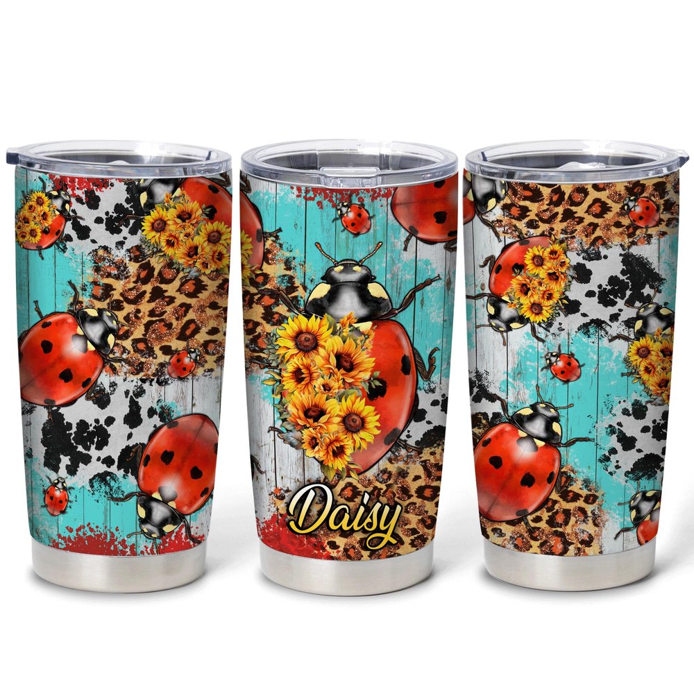 Hyturtle Personalized Gifts LadyBug Lover - Ladybugs Printed Customized Name Stainless Steel Tumbler 20 oz With Lid - Idea Cute Animals Lover Gifts For Women, Girl On Birthday, Christmas