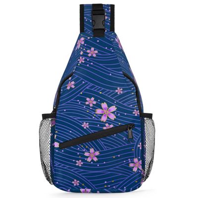 bisibuy Flowers Floral Blue Background Sling Bag for Women Men Crossbody Sling Backpack Shoulder Bag Chest Bag Daypack for Travel Hiking Outdoor