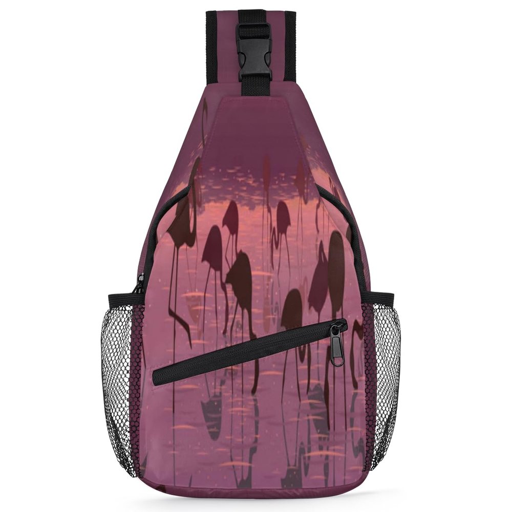 bisibuy Flamingo Sunset Bird Sling Bag for Women Men Crossbody Sling Backpack Shoulder Bag Chest Bag Daypack for Travel Hiking Outdoor