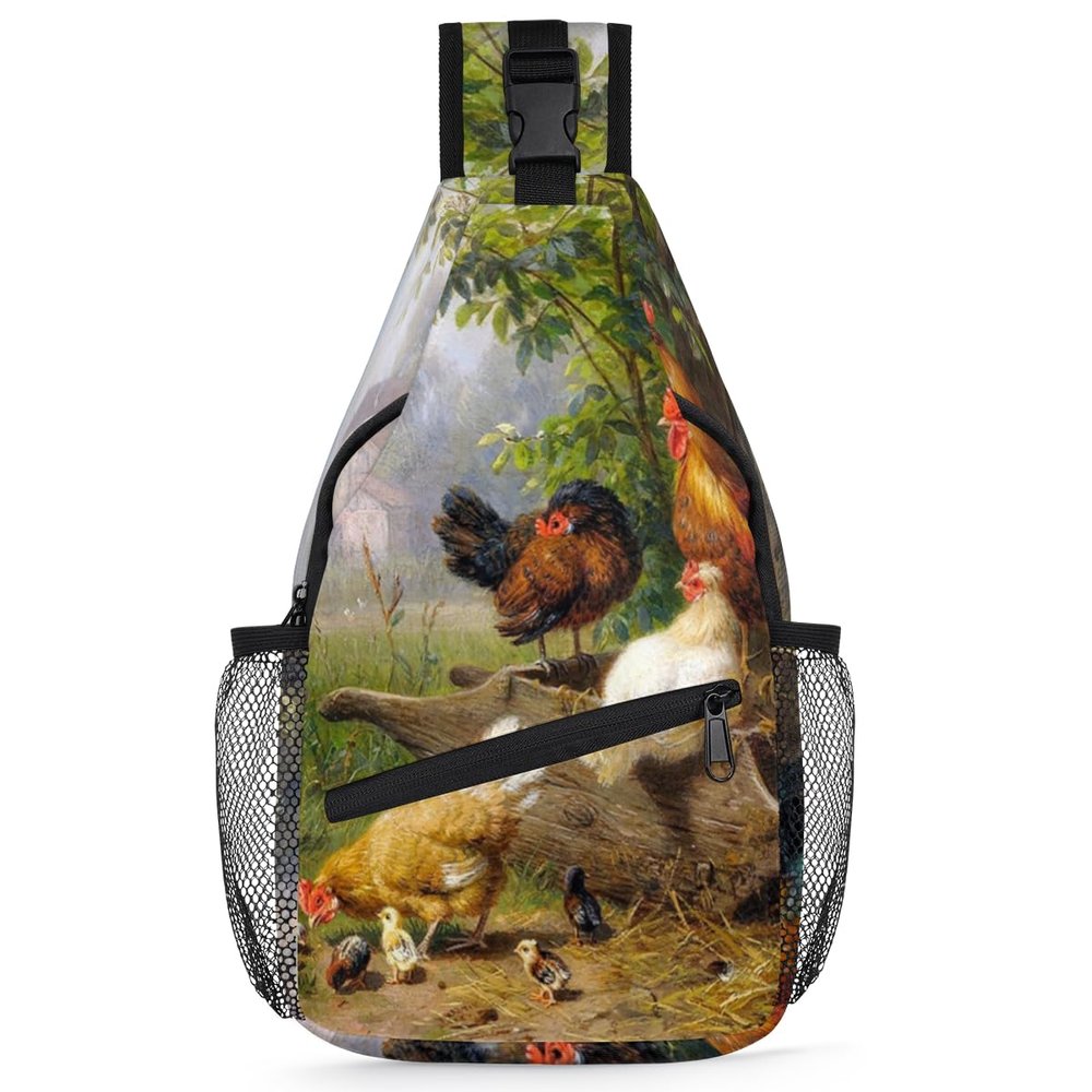 bisibuy Roosters Hens Chicks Sling Bag for Women Men Crossbody Sling Backpack Shoulder Bag Chest Bag Daypack for Travel Hiking Outdoor
