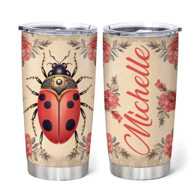 Hyturtle Personalized Gifts LadyBug Lover - Ladybugs Printed Customized Name Stainless Steel Tumbler 20 oz With Lid - Idea Cute Animals Lover Gifts For Women, Girl On Birthday, Christmas