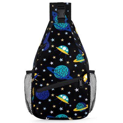 bisibuy Earth And Spacecraft Sling Bag for Women Men Crossbody Sling Backpack Shoulder Bag Chest Bag Daypack for Travel Hiking Outdoor