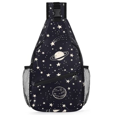 bisibuy Planets Comets Stars Sling Bag for Women Men Crossbody Sling Backpack Shoulder Bag Chest Bag Daypack for Travel Hiking Outdoor