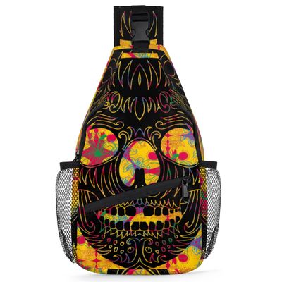 bisibuy Colorful Skull Flowers Sling Bag for Women Men Crossbody Sling Backpack Shoulder Bag Chest Bag Daypack for Travel Hiking Outdoor