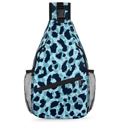 bisibuy Blue Leopard Pattern Sling Bag for Women Men Crossbody Sling Backpack Shoulder Bag Chest Bag Daypack for Travel Hiking Outdoor