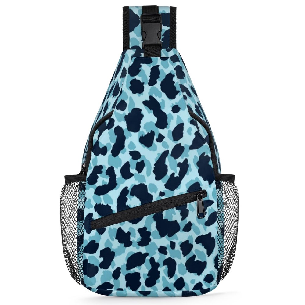 bisibuy Blue Leopard Pattern Sling Bag for Women Men Crossbody Sling Backpack Shoulder Bag Chest Bag Daypack for Travel Hiking Outdoor