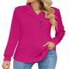 Micoson Swing Shirt, Womens Notch Neck Long Sleeve Cowl Neck Flowy Shirt Fall Hot Pink Tunic Tops for Leggings Classy Elegant Blouse M view 1