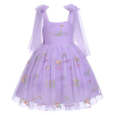 Toddler Baby Girls Floral Embroidery Ruffle Tulle Tutu Dress Kids Sleeveless Butterfly Birthday Christening Wedding Party Dresses Cake Smash Outfit Evening Gown Photo Shoot Purple Flowers 18-24 Months