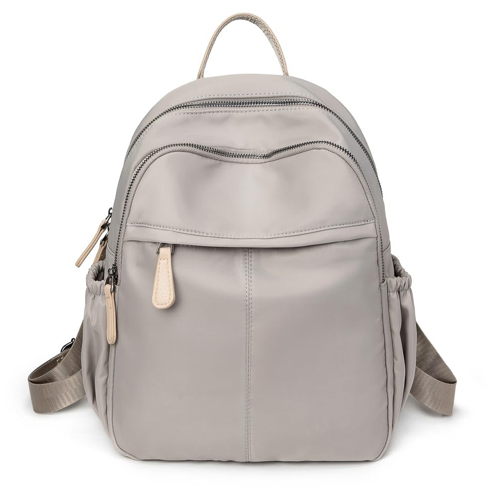 Mn&Sue Women Nylon Backpack Purse Waterproof Ladies Casual Rucksack Fashion Shoulder Bags for Travel College Daypack (Grey)