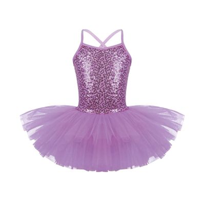 YOOJOO Kids Girls Sequins Camisole Ballet Dance Dress Tutu Skirted Leotard Ballerina Dancewear Costumes for Toddlers Purple 5-6 Years