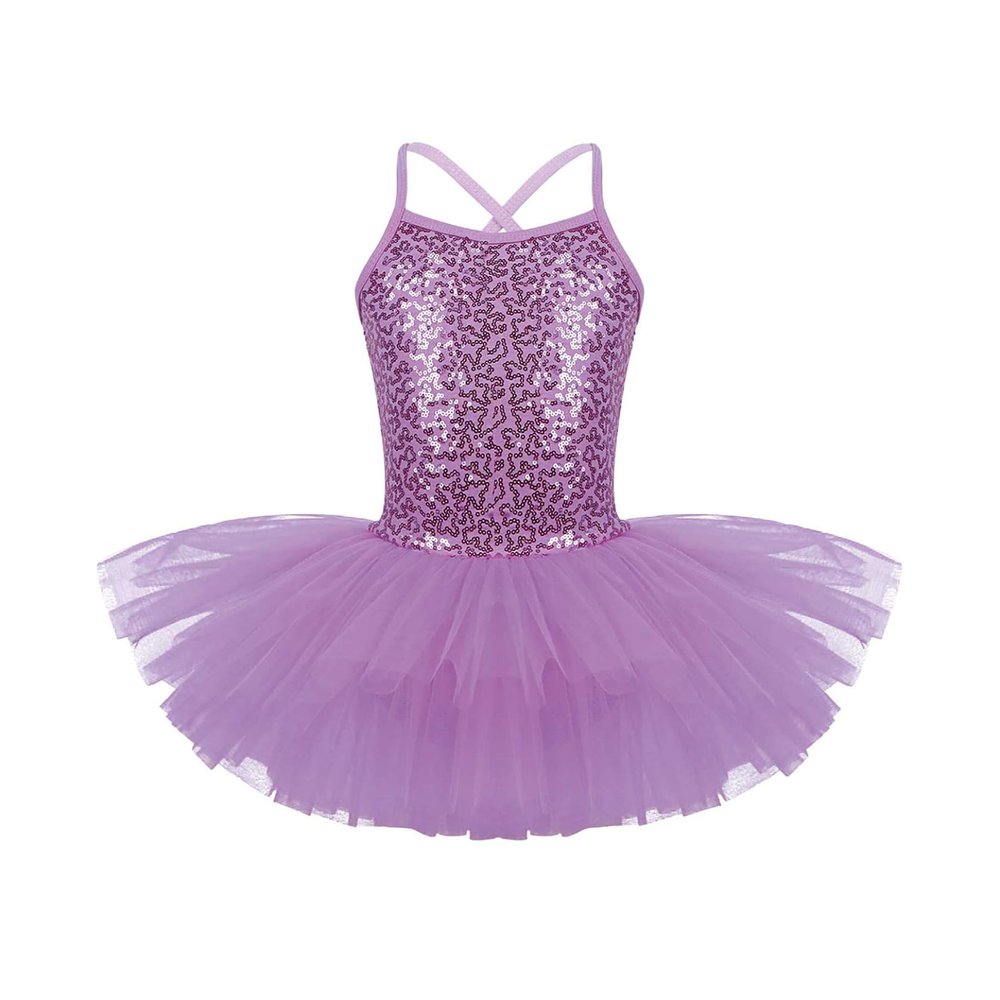 YOOJOO Kids Girls Sequins Camisole Ballet Dance Dress Tutu Skirted Leotard Ballerina Dancewear Costumes for Toddlers Purple 5-6 Years