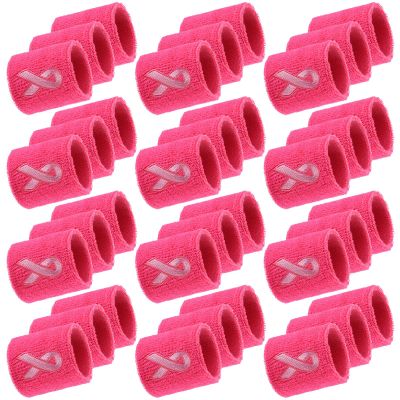 36 Pieces Breast Cancer Awareness Sweatband Pink Ribbon Wristbands Sports Sweatband for Football Basketball Baseball Running(Rose Red)