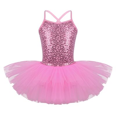 YOOJOO Kids Girls Sequins Camisole Ballet Dance Dress Tutu Skirted Leotard Ballerina Dancewear Costumes for Toddlers Pink 5-6 Years