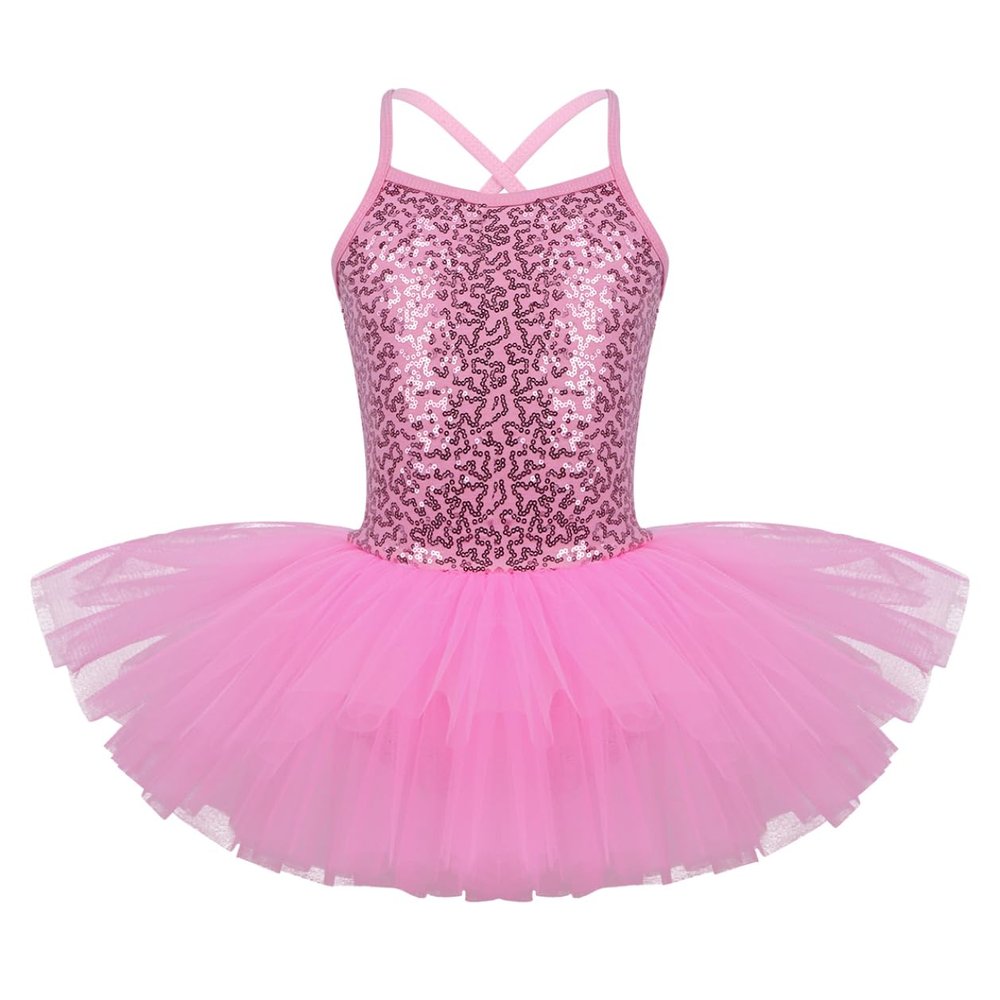 YOOJOO Kids Girls Sequins Camisole Ballet Dance Dress Tutu Skirted Leotard Ballerina Dancewear Costumes for Toddlers Pink 5-6 Years