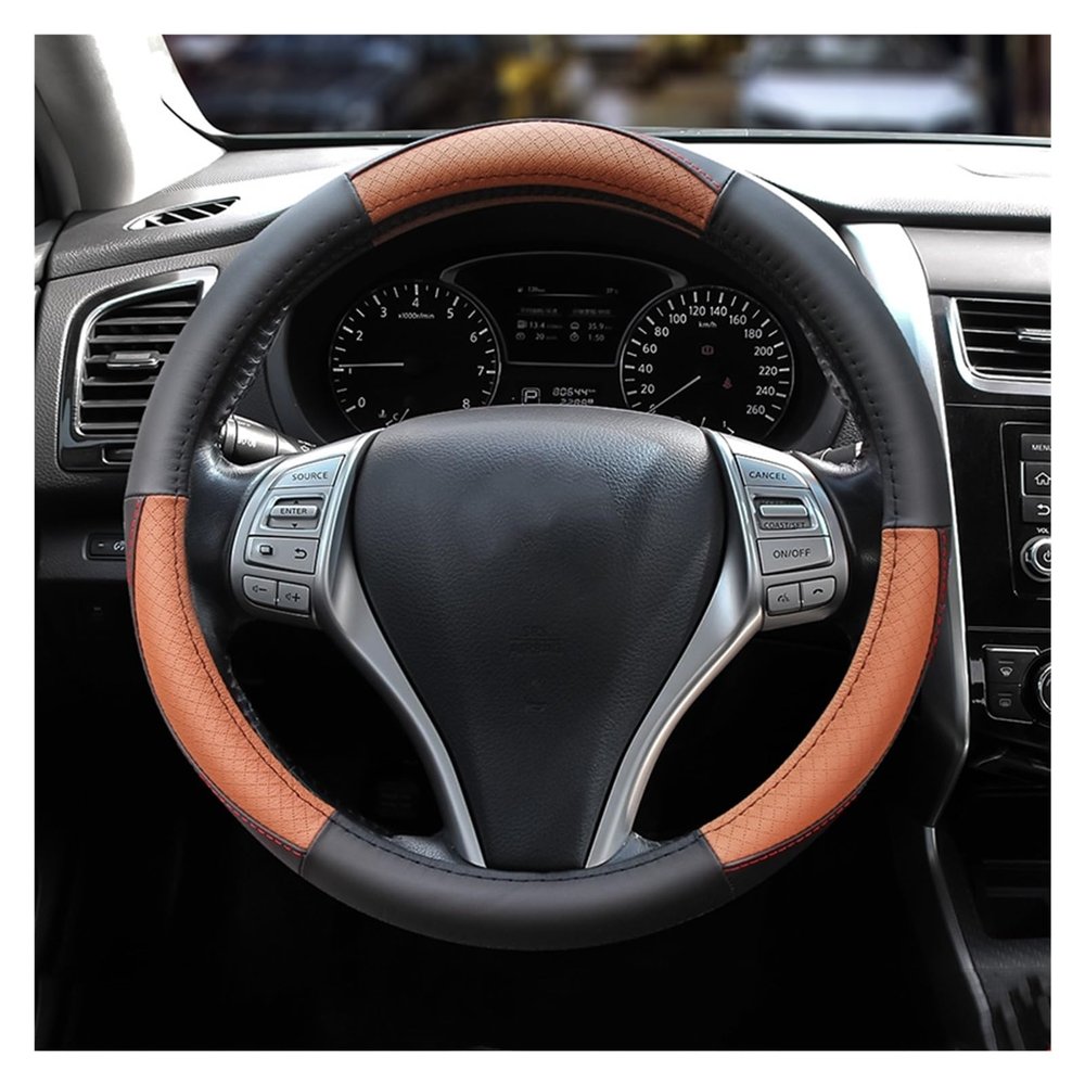 FUERU Car Steering Wheel Cover Set Car Steering Wheel Cover 14.5-156 Inches Genuine Leather Grip Comfortable Fashion Car Interiors (Color : 8#)