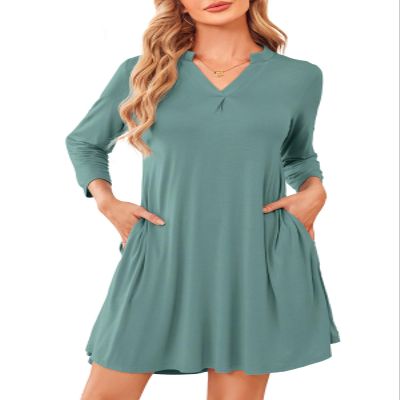 ZENNILO Womens 3/4 Sleeve Dress V Neck Plus Size Tshirt Dress for Women Knee Length with Pockets
