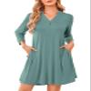 ZENNILO Womens 3/4 Sleeve Dress V Neck Plus Size Tshirt Dress for Women Knee Length with Pockets view 1