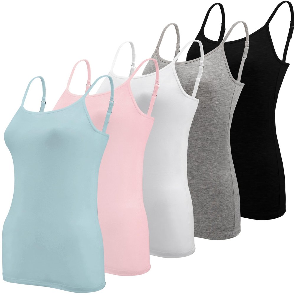 BQTQ 5 Pcs Women's Camisole Tank Tops Spaghetti Undershirts, S(Sky Blue)