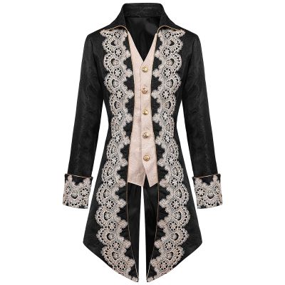 Dgoopd Men's Steampunk Vintage Tailcoat Jacket Victorian Gothic Jacket Frock Coat Uniform Vampire Renaissance Medieval Costume Renaissance Gothic Tailcoat