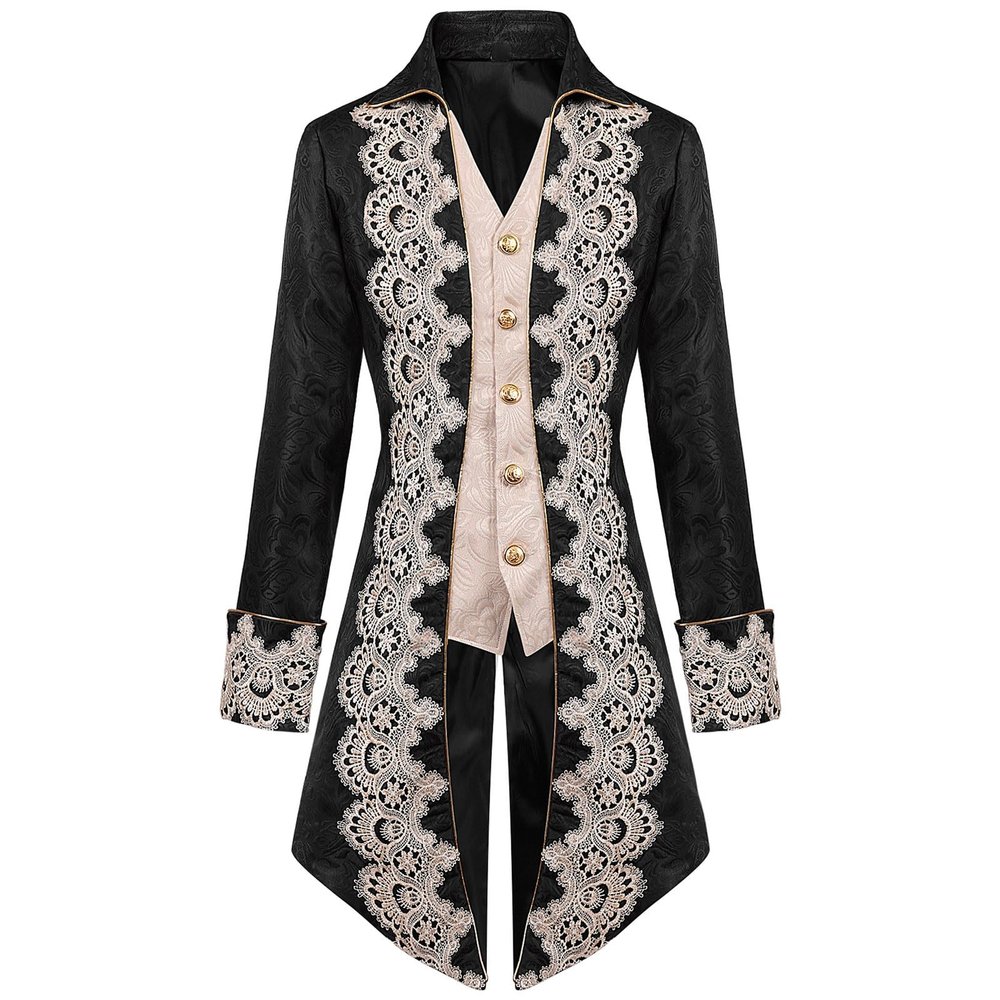 Dgoopd Men's Steampunk Vintage Tailcoat Jacket Victorian Gothic Jacket Frock Coat Uniform Vampire Renaissance Medieval Costume Renaissance Gothic Tailcoat
