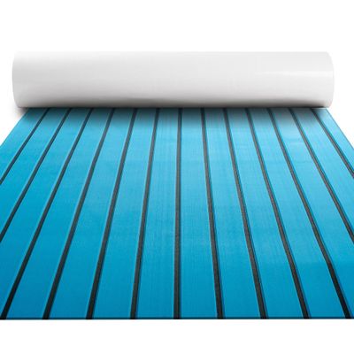 Fullfire EVA Foam Boat Flooring, Faux Teak Marine Boat Decking Sheet with Self-Adhesive Deck Carpet for Bass Boat Jon Boat Pontoon RV Kayak Floor 94" x 47" Blue with Black Lines