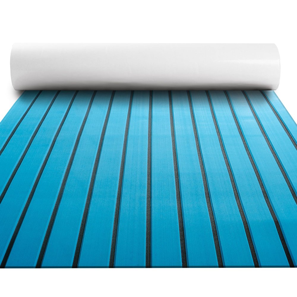 Fullfire EVA Foam Boat Flooring, Faux Teak Marine Boat Decking Sheet with Self-Adhesive Deck Carpet for Bass Boat Jon Boat Pontoon RV Kayak Floor 94" x 47" Blue with Black Lines
