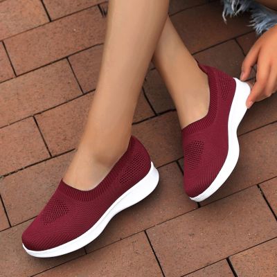 Dheva-C Slip On Breathe Mesh Walking Shoes Women Fashion Comfort Flat Loafers Womens Slip on Sneaker (Red, 8)