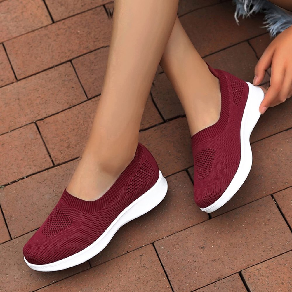 Dheva-C Slip On Breathe Mesh Walking Shoes Women Fashion Comfort Flat Loafers Womens Slip on Sneaker (Red, 8)