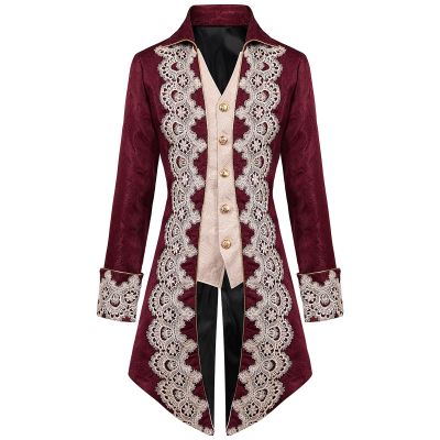 Dgoopd Men's Steampunk Vintage Tailcoat Jacket Victorian Gothic Jacket Frock Coat Uniform Vampire Renaissance Medieval Costume Renaissance Gothic Tailcoat