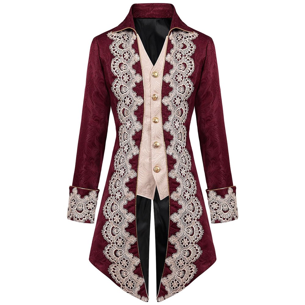 Dgoopd Men's Steampunk Vintage Tailcoat Jacket Victorian Gothic Jacket Frock Coat Uniform Vampire Renaissance Medieval Costume Renaissance Gothic Tailcoat