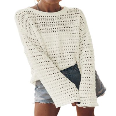 Sidefeel Womens Fall Outfit 2025 Lightweight Sweater Crochet Hollow Out Knit Winter Clothes Medium White