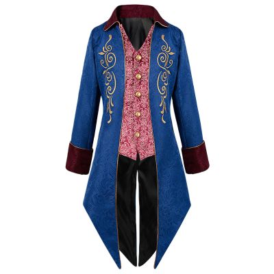 Dgoopd Men's Steampunk Vintage Tailcoat Jacket Gothic Victorian Frock Coat Medieval Gothic Renaissance Jacket Embroidery Halloween Costumes Plus Size Uniform
